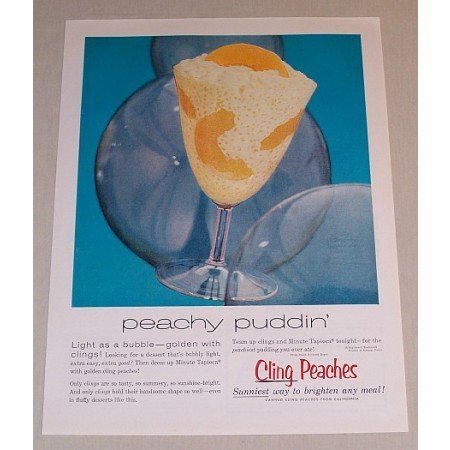 1958 California Cling Peaches Color Print Ad - Peachy Puddin'