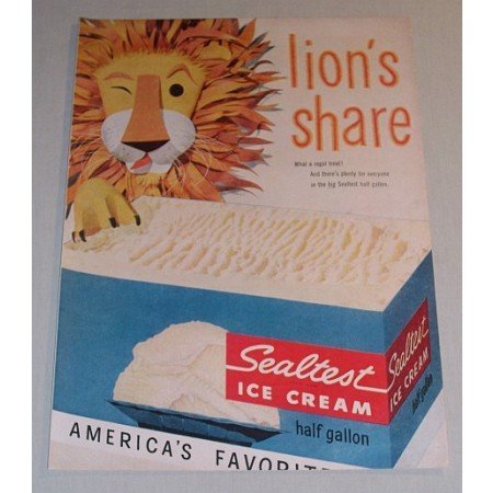 1955 Sealtest Ice Cream Lion Animal Art Color Print Ad - Lion's Share
