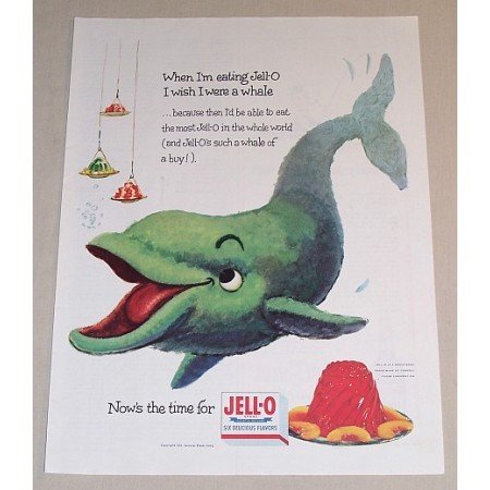 1954 Jello Gelatin Color Art Print Ad - I Wish I Were A Whale