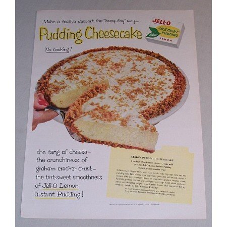 1958 Jello Pudding Lemon Pudding Cheesecake Recipe Color Print Ad
