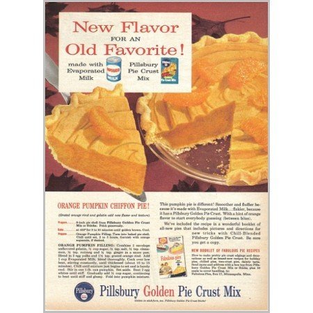 1959 Pillsbury Pie Crust Pumpkin Chiffon Pie Recipe Color Print Ad