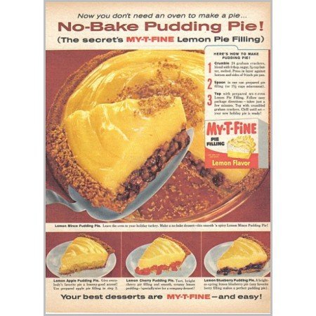1959 My-T-Fine Pie Filling Pudding Pie Recipe Color Print Ad