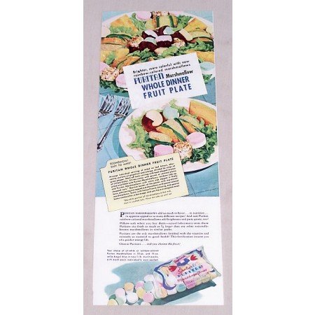 1949 Puritan Marshmallows Fruit Plate Recipe Color Print Ad
