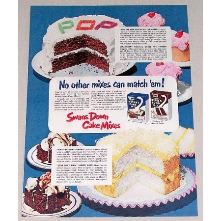 1952 Swans Down Cake Mixes Color Print Ad - No Mixes Can Match'em!