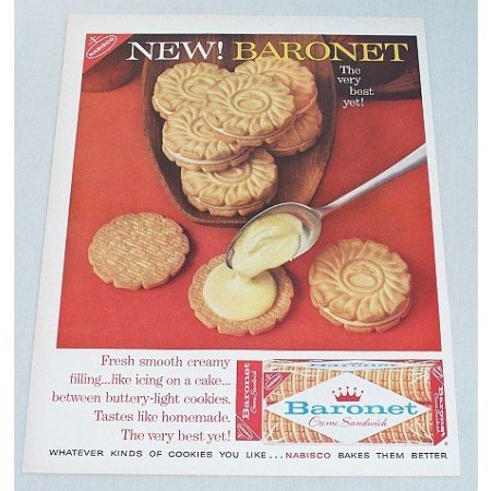 1960 Nabisco Baronet Creme Sandwich Cookies Color Print Ad