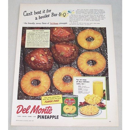 1949 Del Monte Pineapple Bar-B-Burgers Recipe Color Print Ad