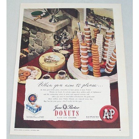 1947 AP Jane Parker Donuts Color Print Ad - Aim To Please