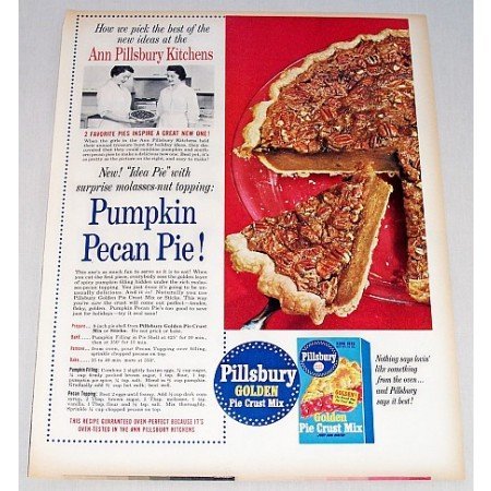 1958 Pillsbury Golden Pie Crust Mix Pumpkin Pecan Color Print Ad