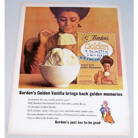 1964 Borden's Golden Vanilla Ice Cream Color Print Ad
