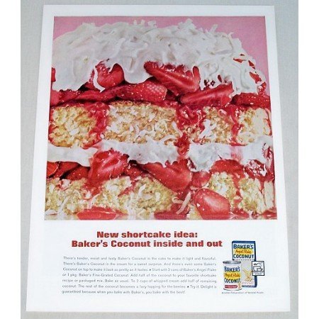1962 Baker's Angel Flake Coconut Strawberry Shortcake Color Print Ad