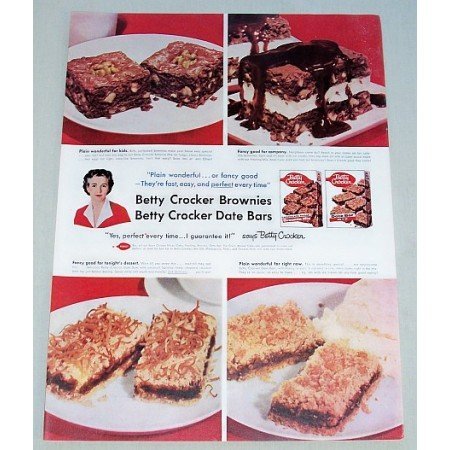 1957 Betty Crocker Date Bar Brownie Mix Color Print Ad