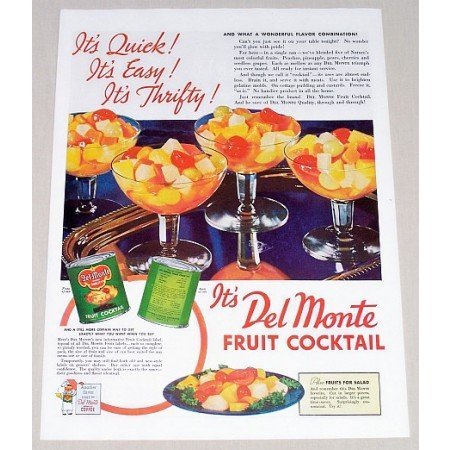 1938 Del Monte Fruit Cocktail Color Print Ad - It's Thrifty