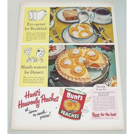 1953 Hunt's Peaches Heavenly Peach Pie Recipe Color Print Ad