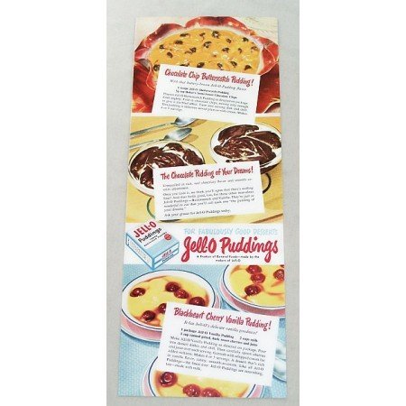 1947 Jello Pudding Cherry Vanilla Pudding Recipe Color Print Ad