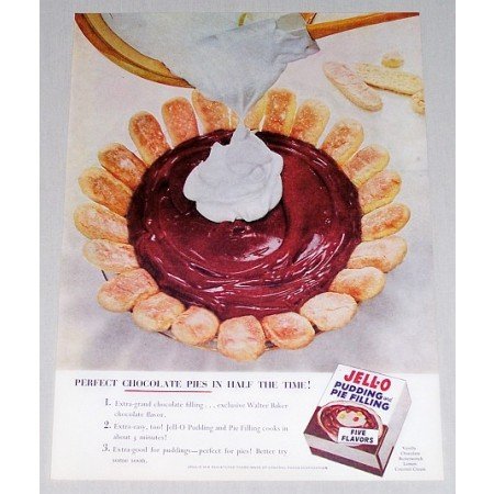 1956 Jello Pudding & Pie Filling Color Print Ad - Perfect Chocolate Pies