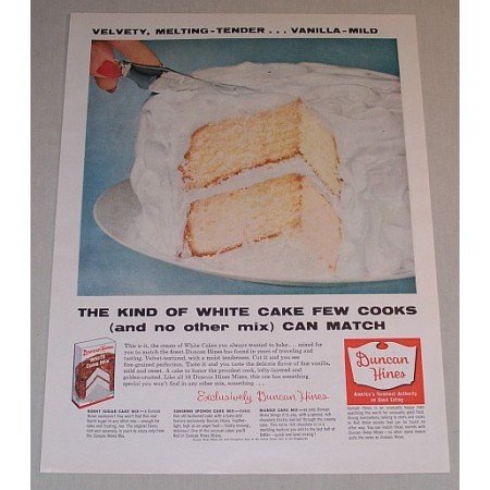 1957 Duncan Hines White Cake Mix Color Print Ad - Velvety