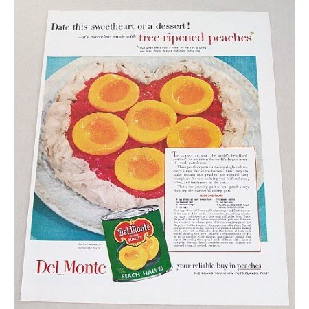 1954 Del Monte Peach Halves Peach Sweetheart Recipe Color Print Ad