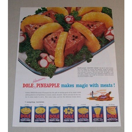 1957 Dole Hawaiian Pineapple Crown Loaf Recipe Color Print Ad