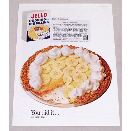 1960 Jello Pudding Pie Filling Banana Cream Recipe Color Print Ad