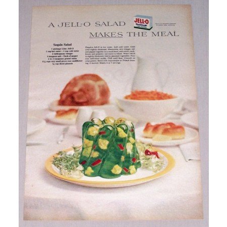 1955 Jello Lime Gelatin Sequin Salad Recipe Color Print Ad