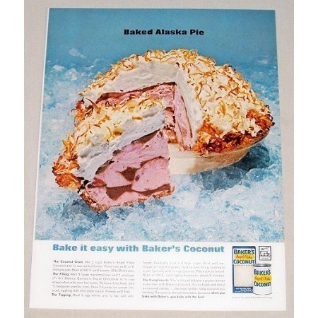 1962 Baker's Coconut Baked Alaska Pie Recipe Color Print Ad