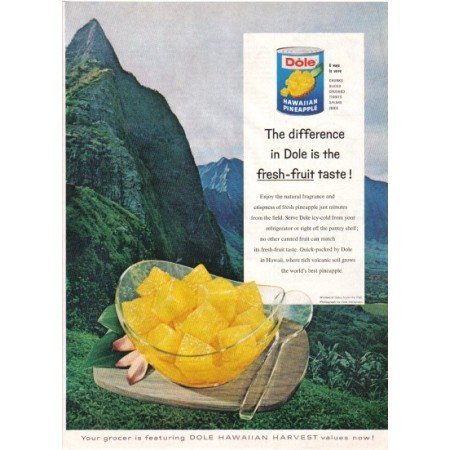 1960 Dole Hawaiian Pineapple Windward Oahu Pali Color Print Ad