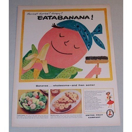 1957 Chiquita Bananas Color Art Print Ad - EATABANANA!