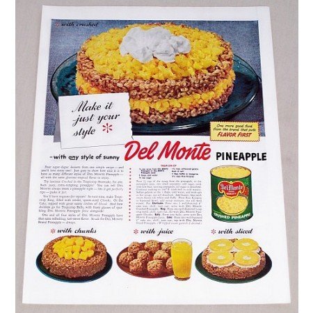 1949 Del Monte Pineapple Tropicrisp Shortcake Recipe Color Print Ad