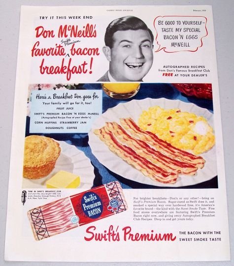 1950 Swift's Premium Bacon Color Print Ad Celebrity Don McNeill