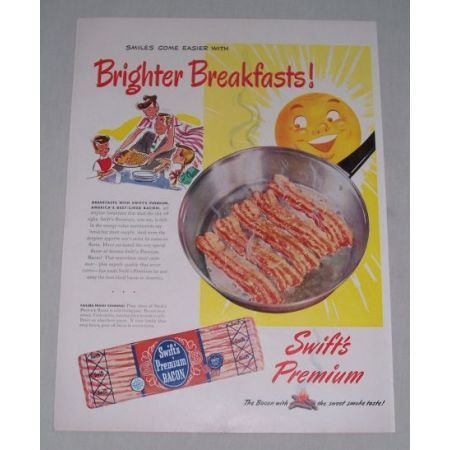 1949 Swift's Premium Bacon Color Art Print Ad - Brighter Breakfast