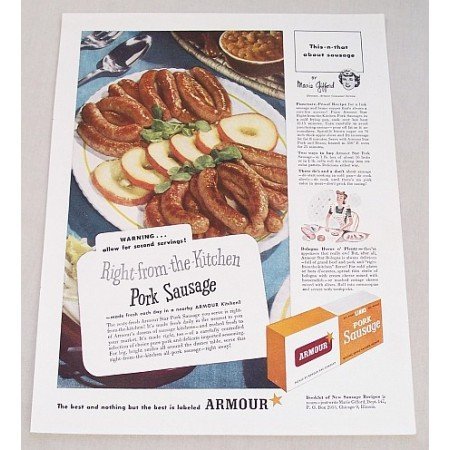 1947 Armour Pork Sausage Color Print Ad - Right From The Kitchen