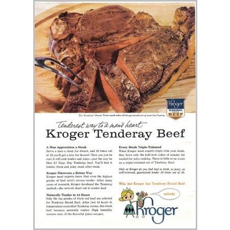 1959 Kroger Tenderay Brand Beef Color Print Ad