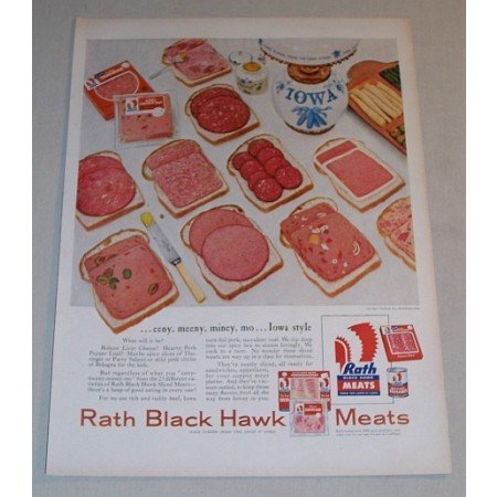 1955 Rath Black Hawk Sliced Meats Color Print Ad