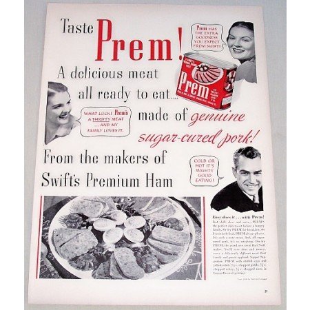 1940 Swift's Prem Canned Meats Color Print Ad - Ready To Eat