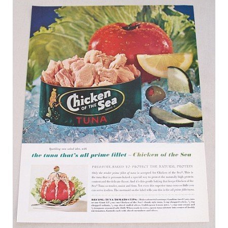 1961 Chicken Of The Sea Tuna Tuna Tomato Cup Recipe Color Print Ad