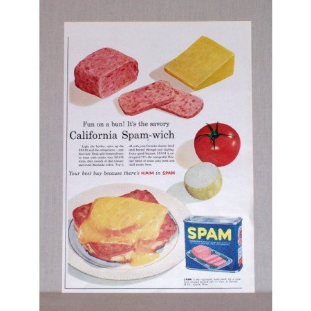 1957 Spam Canned Meat Color Print Ad - California Spam-wich