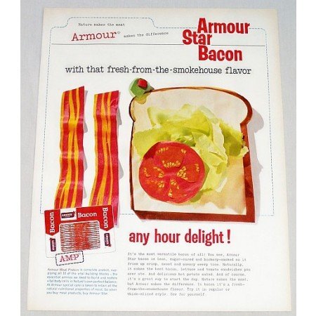 1960 Armour Star Bacon Color Print Ad - Any Hour Delight