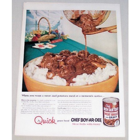 1955 Chef Boy-Ar-Dee Meat Balls with Gravy Color Print Ad