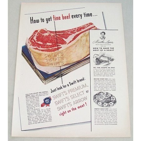 1949 Swift Premium Meats Rib Roast Color Print Ad