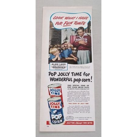 1950 Jolly Time Popcorn Color Print Ad Celebrity Alan Ladd