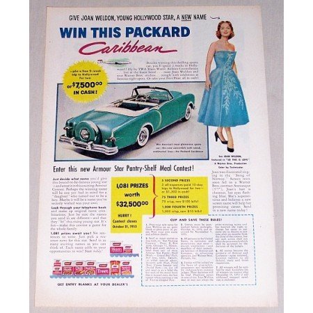 1953 Armour Foods Packard Auto Car Contest Color Print Ad Celebrity Joan Weldon