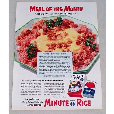 1953 Minute Rice Tomato Rice N Cheese Recipe Color Print Ad