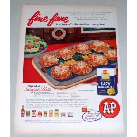 1956 Ann Page Elbow Macaroni Seafood Shells Recipe Color Print Ad