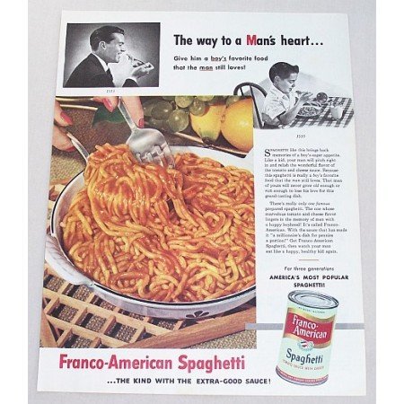 1953 Franco American Spaghetti Color Print Ad - Way To Man's Heart