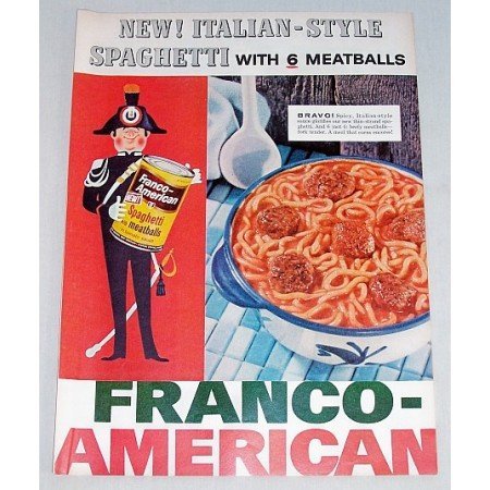 1956 Franco American Spaghetti with Meatballs Color Print Ad