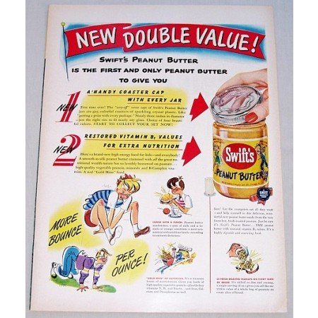 1948 Swift's Peanut Butter Color Print Ad - More Bounce Per Ounce!
