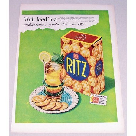 1948 Nabisco Ritz Crackers Color Print Ad - With Iced Tea