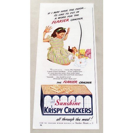 1947 Sunshine Krispy Crackers Color Print Ad - Flakier Cracker