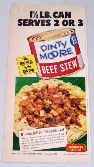 1952 Dinty Moore Beef Stew Vintage Color Food Print Ad