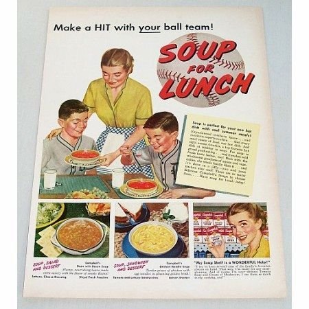 1952 Campbell's Soup For Lunch Baseball Themed Color Print Ad